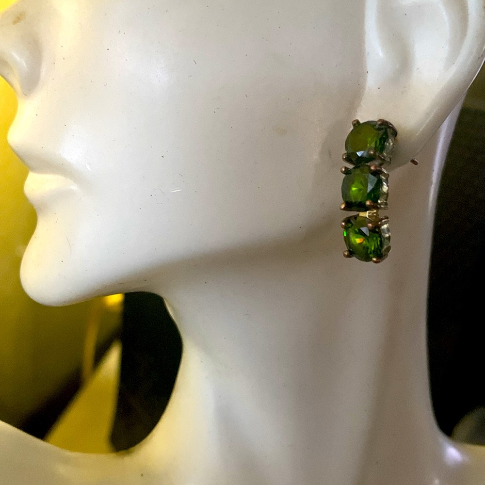 Beautiful olive Green quartz vintage Gemstone Statement earrings - Picture 4 of 9